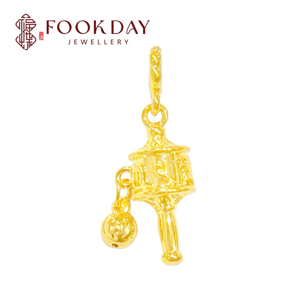 FOOKDAY 916 5D 黄金六字真言拨浪鼓吊坠 Gold 916 Rattle Turning Drum Pendant Emas 916 Loket Kompang Bajet Hadiah 6D