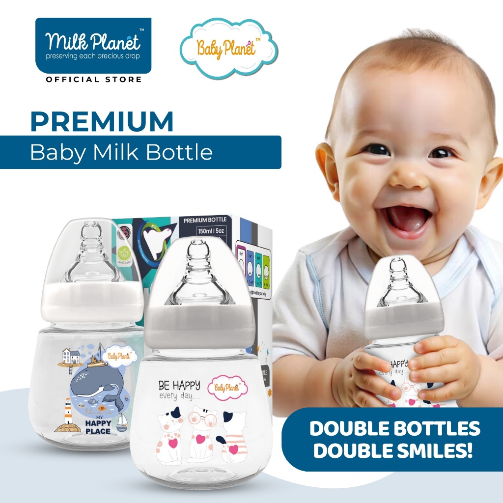 Baby Planet Premium Wideneck PP Feeding Bottle Twin Pack (150ml/240ml/300ml) - Safe, Ergonomic, BPA-Free | Botol Susu PP