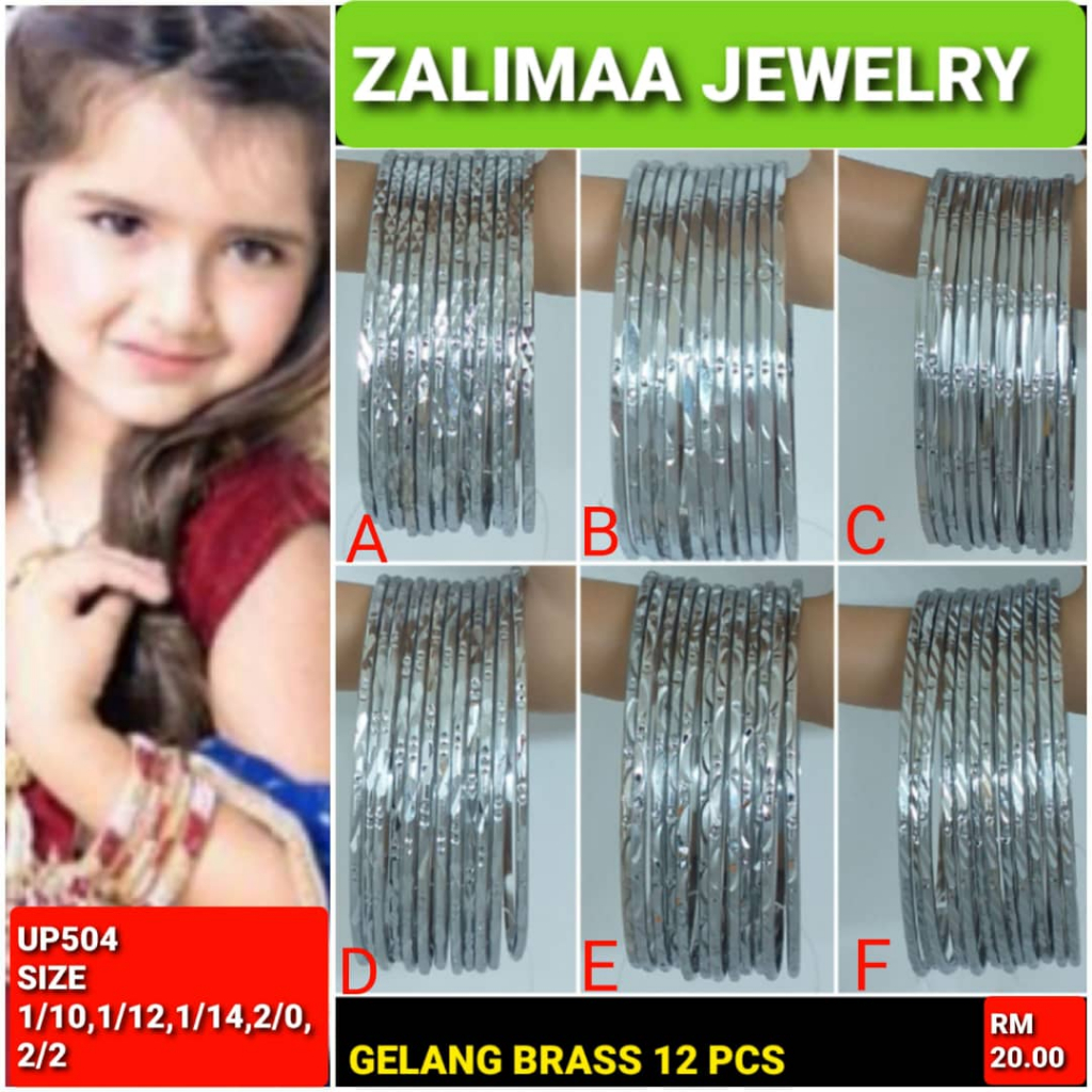 BISA COD ZALIMAA ACCESORIES GELANG KERONCONG SILVER TEMBAGA BOLLYWOOD INDIA FASHION–BRASS BANGLE ANAK 12 PCS UP504