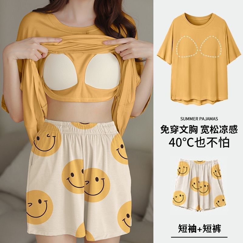 Ready stock Bust pad Cute Cartoon Women pajamas Home wear A58 Baju Tidur 胸垫 睡衣 套装 睡衣 夏日 可爱 韩系 睡裤 居家