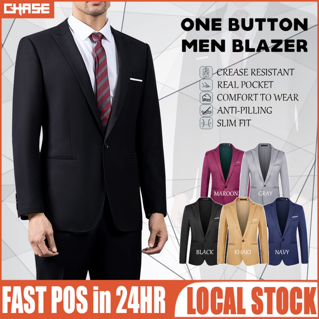 Blazer Men Slim Fit Casual Formal Business Suit Jacket Korean Style Long Sleeve One Button Wedding Tuxedos Coat