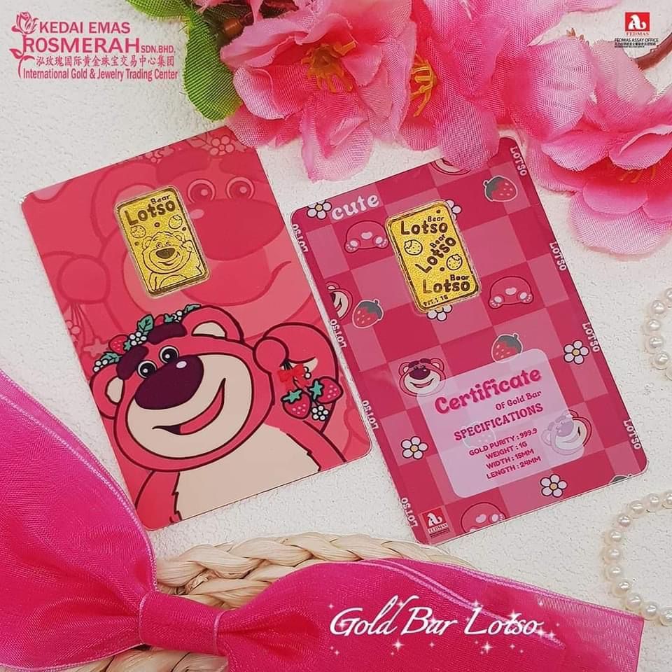 KEDAI EMAS ROSMERAH LOTSU 999.9 GOLD BAR 1 GRAM 草莓熊 1克 金片&hellip;