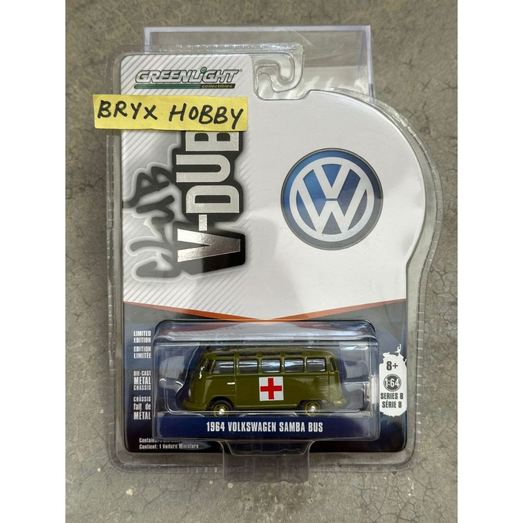 Greenlight V-Dub S.8 1964 Volkswagen Samba Bus Army Ambulance #29940-A Navy Green (1:64) Gift Hadiah