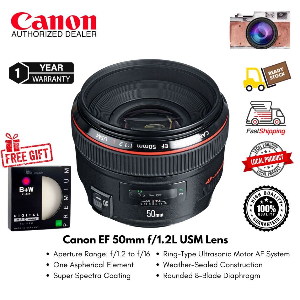 Canon EF 50mm f/1.2L USM Lens Full-Frame Format ( 1 Year Warranty )