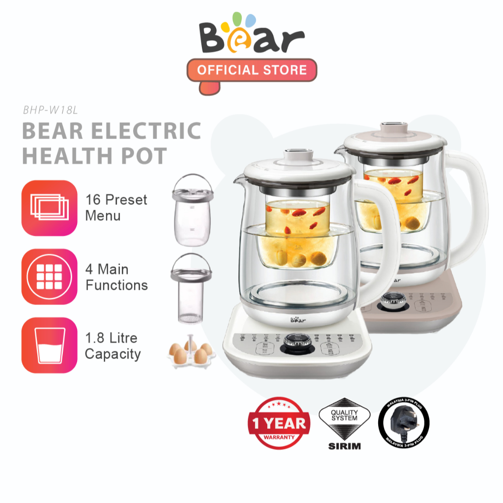 Bear Health Muti Pot Electric Glass Kettle 養生壺 (1.8L) BHP-W18L Water Boiler Cerek Air