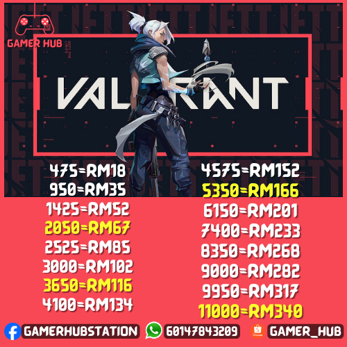 VALORANT PC GAME POINT FAST DELIVERY (NO NEED LOGIN / PASSWORD)(MY/HK REGION)