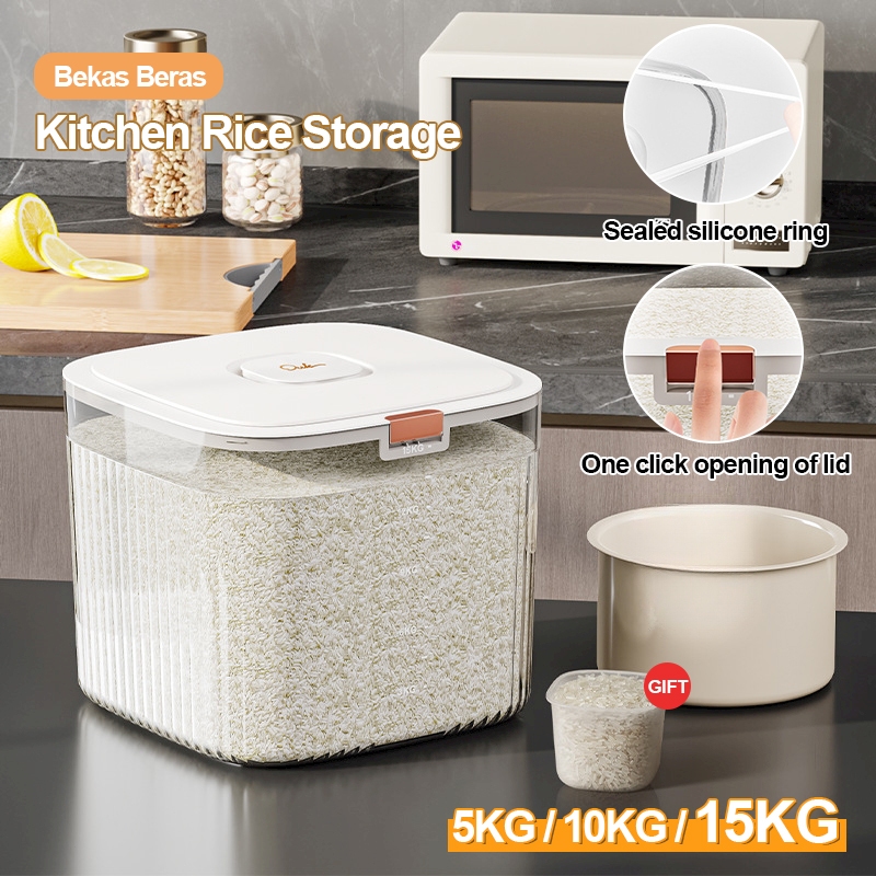 Rice Storage Box Clear Grain Container Household Cereal Rice Bucket Insect and Moisture Proof Sealed Kitchen Organizer
