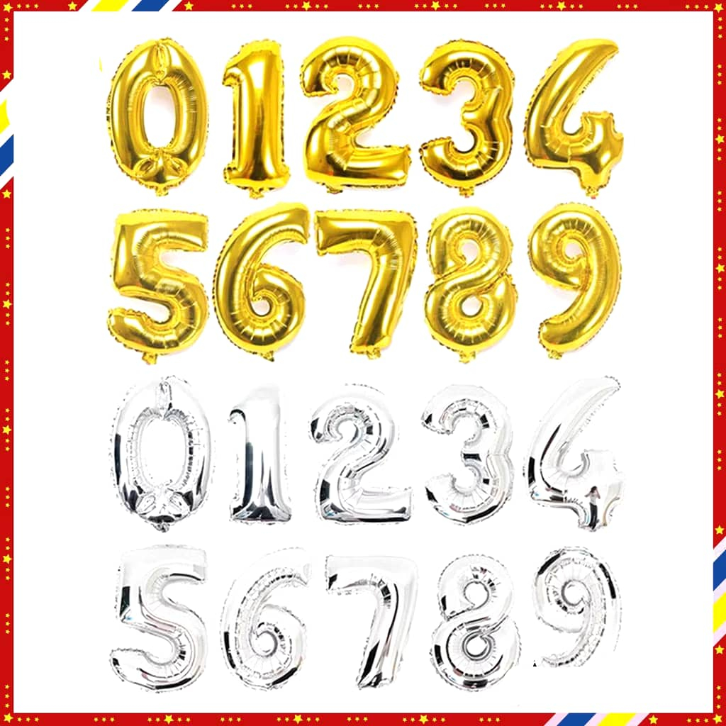 Ready Stock 16 Inches 0-9 Number Foil Balloon Digital 0-9 Helium Foil Balloons Gold / Colorful Balloon (50pcs)