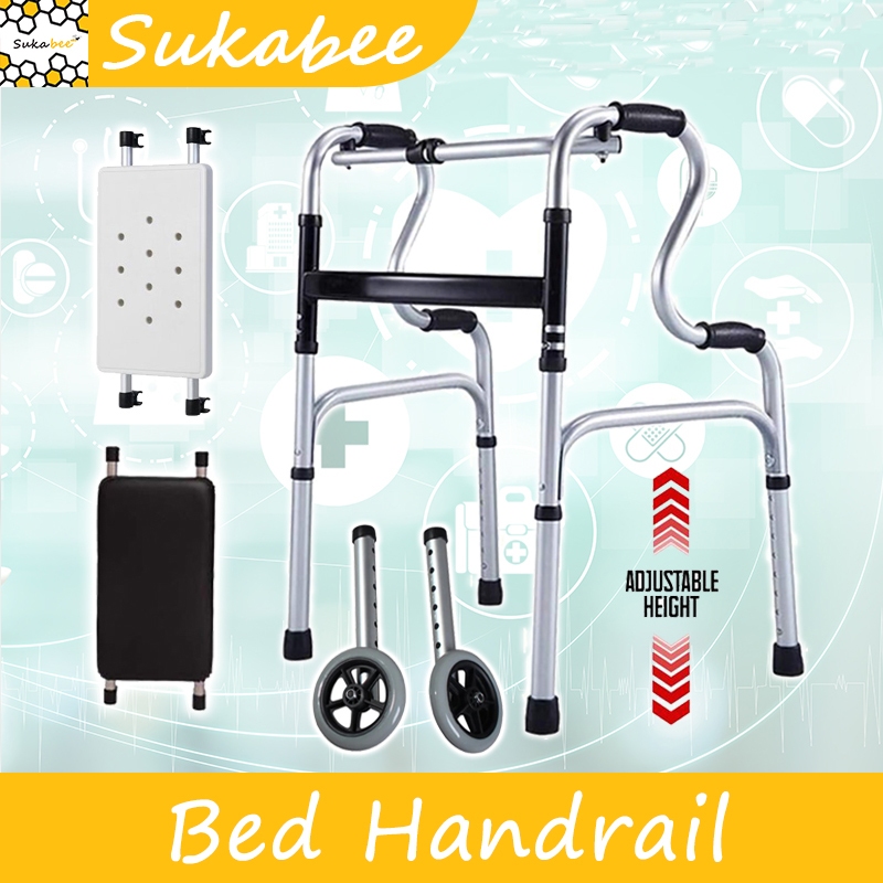Foldable walker Walking Frame with Shower Seat&wheel Stainless Steel adjustable Walking Frame stick tongkat for Elderly