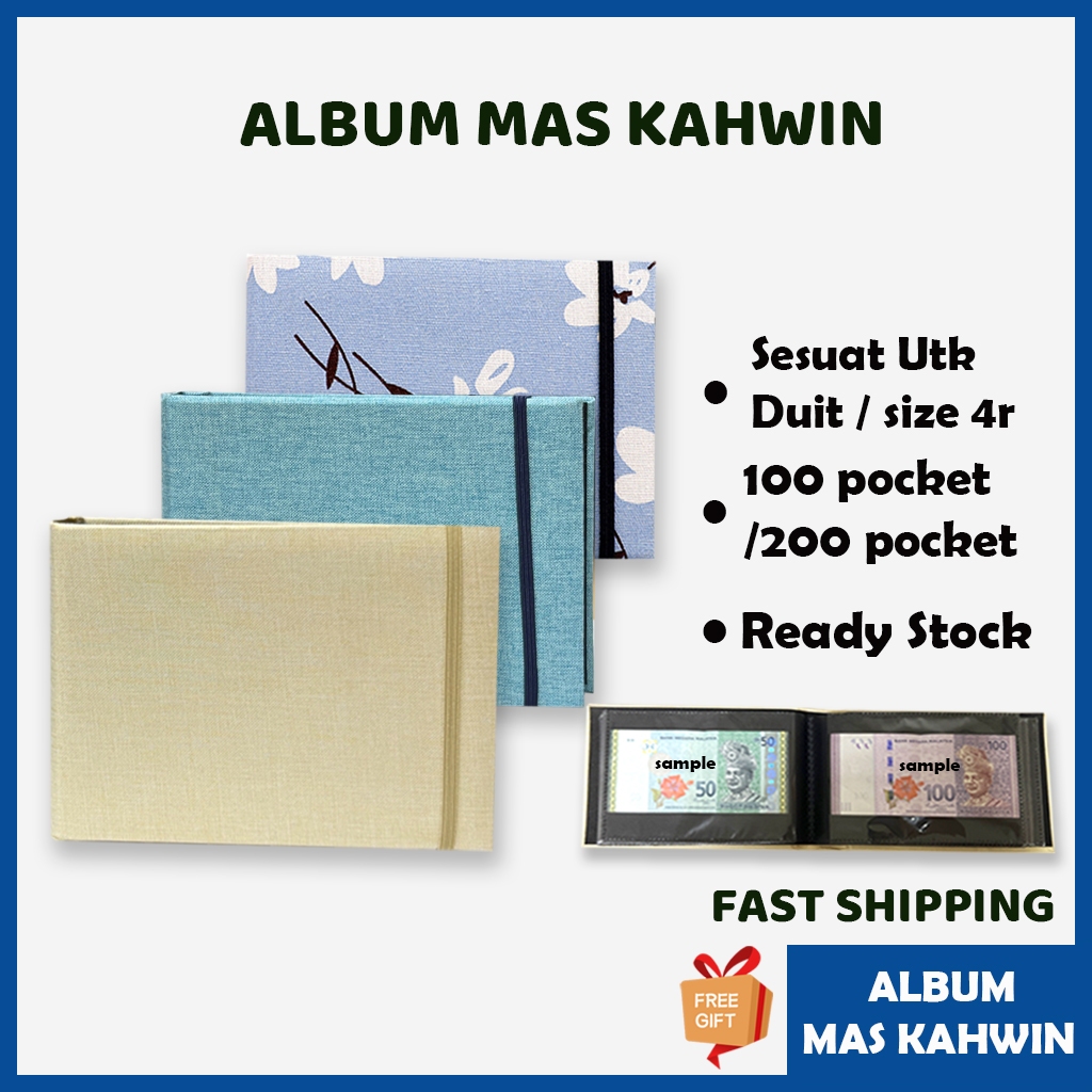 Album Wang Hantaran 100pcs Pocket Album/Money Album/Wedding Allbum/Mas kahwin / Paper Money Collection /Leather Note