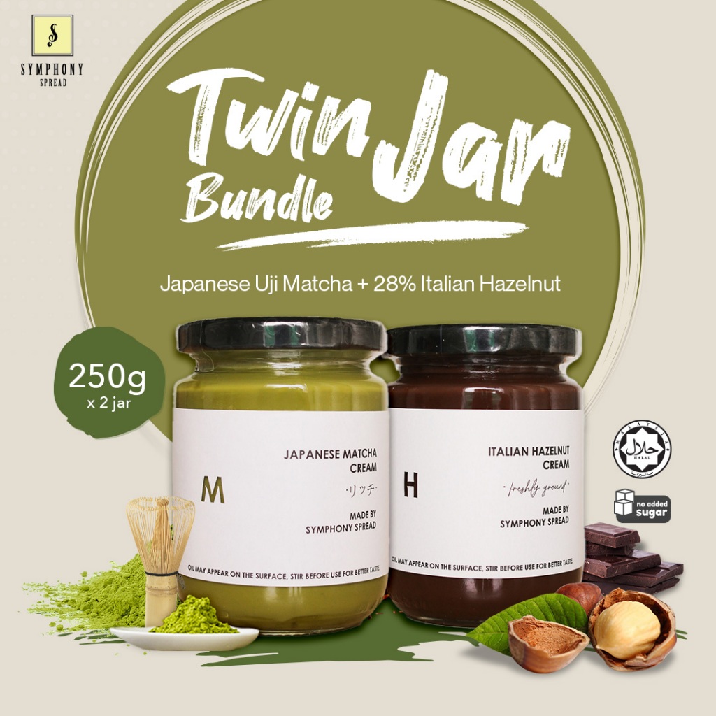 [TWIN JAR - MIX & MATCH] SYMPHONY Spread NO ADDED SUGAR HALAL Jar (2x 250g) Hazelnut / Matcha / Dark Chocolate / Sesame