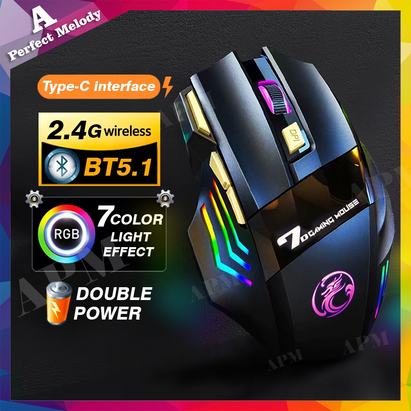 Ready stock Gaming Wireless Silent Rechargeable Mouse tetikus laptop RGB gaming 无线蓝牙滑鼠