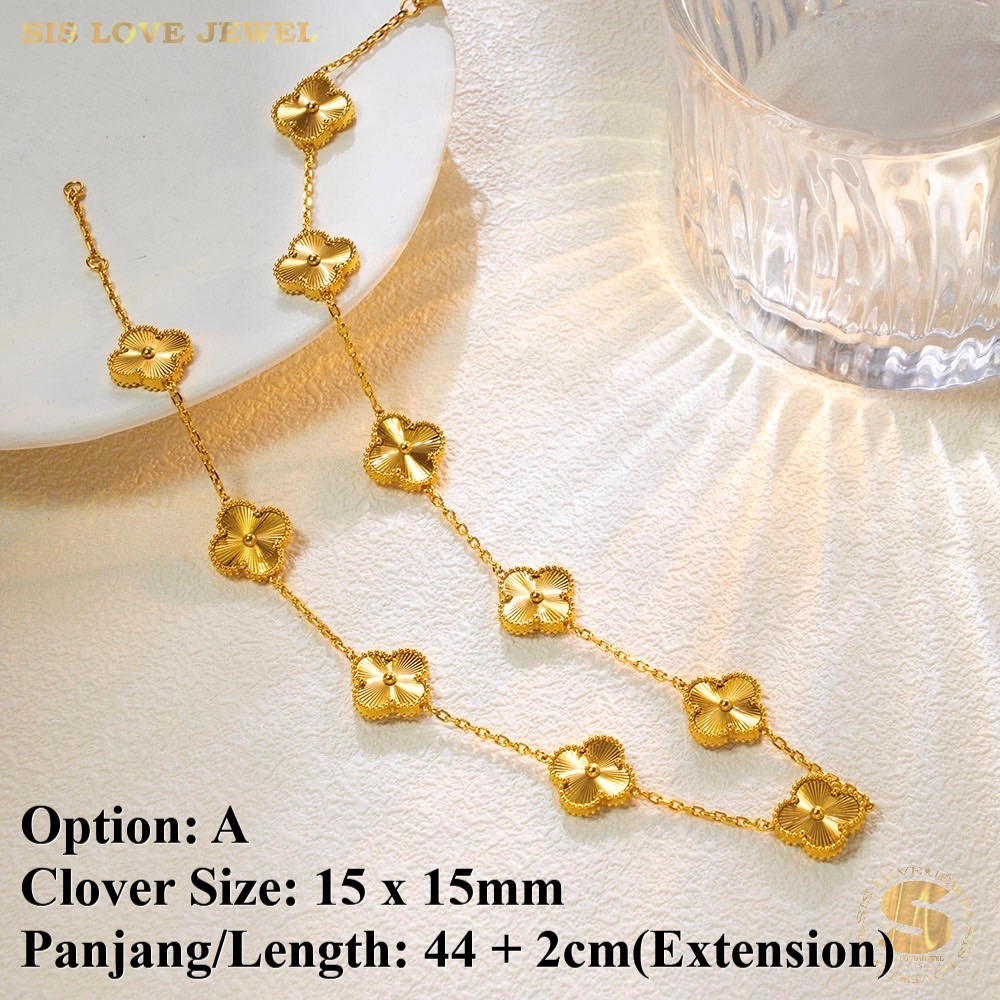 Sis Love Jewel Titanium Steel 18K Gold Plated Double Sides Clover Necklace Chain Rantai Leher Women Jewelry N138