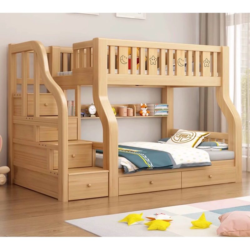 Solid Wood Bunk Bed Wooden Double Decker Bed Set For Kid Children Adult Queen Bunk Beds Katil Dua Tingkat 双层上下床