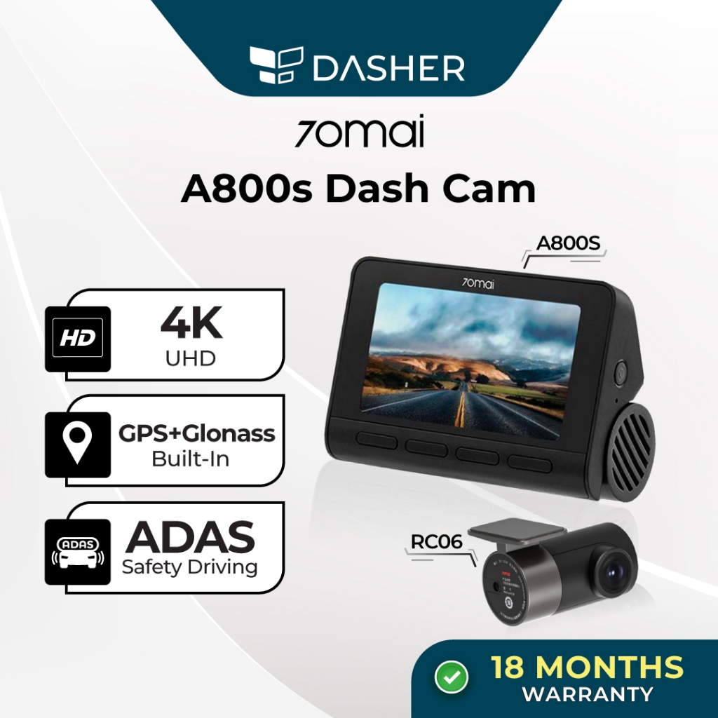 70mai A800S Dual Vision 140 Rear Cam FOV 4K Ultra HD Screen Dash Cam App Control 24h Night Vision
