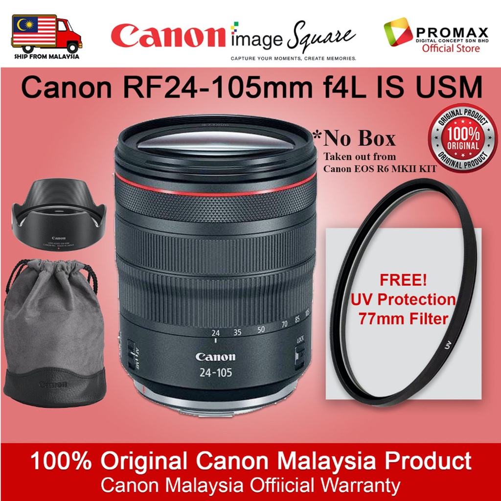 Canon RF 24-105mm f/4L IS USM rf24-105mm F4 L IS USM FREE UV FILTER, No Box-Taken out from Canon EOS R6 MKII KIT