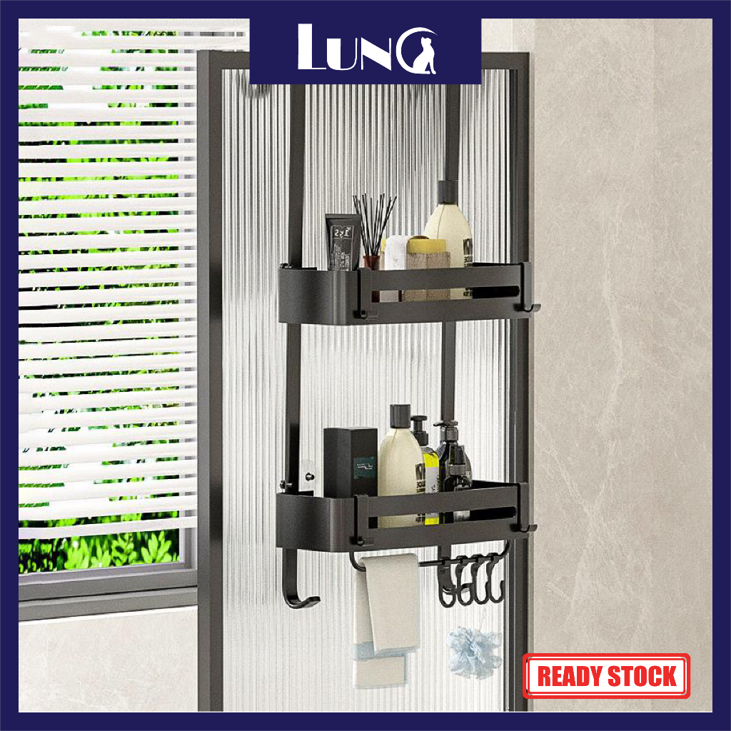 Aluminium Shower Room 2 tier Rack Bathroom Hanging Basket, Shower Caddy Hanging Shelf with Hooks