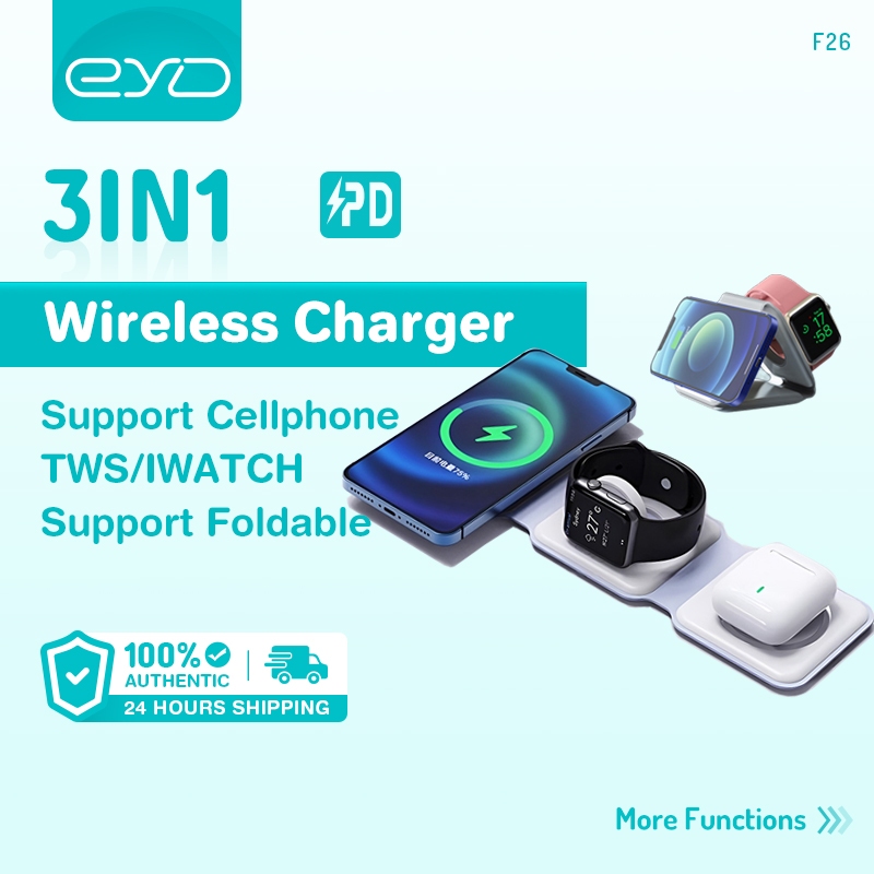 EYD F26 3-In-1 Magnetic Mobile Phone Wireless Charger Pad (15W)