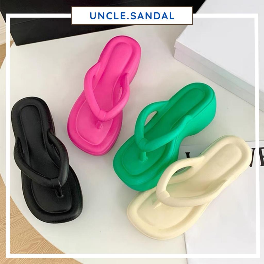 [READY STOCK??] Women’s 4cm High Heels 2023 Ins Style EVA Thick Sole Flip Flop Outdoor Slipper Sandal | Kasut Selipar