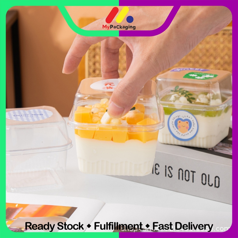 50pcs 250ml Square Mousse Cake Box Dessert Ice Cream Jelly Food Cup Salted Egg Cake Fruit Milk Disposable Transparent