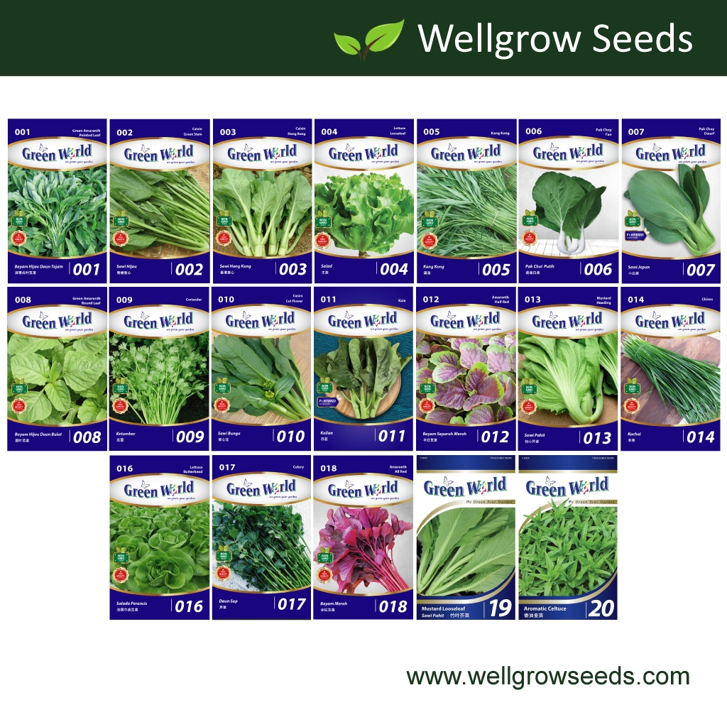 Green World Seeds GW001-GW020 Lettuce/Amaranth/Caixin/Spinach/Pak Choy/Coriander/Kailan/Chive Bundle