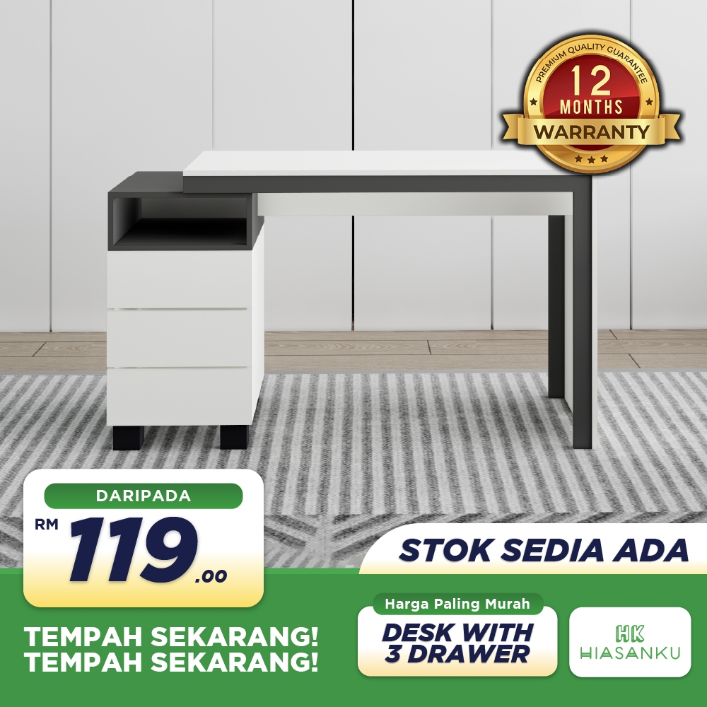 HK Writing Desk with 3 Drawer Chest/OMBRE Series/Study Desk/Student/Home Work WFH Executive Computer