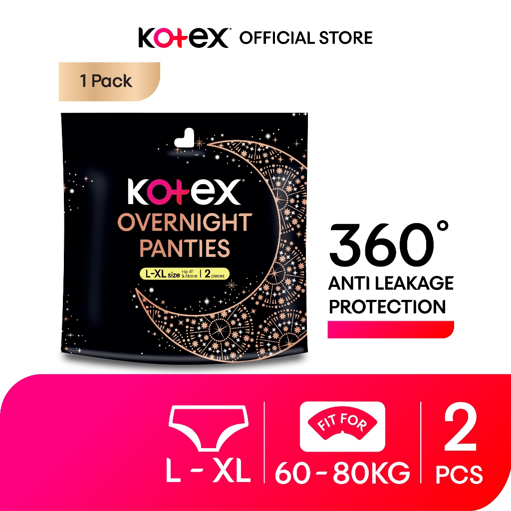 Kotex Overnight Panties L-XL (2s) - Period Panties with 360⁰ Anti-Leakage Protection Disposable