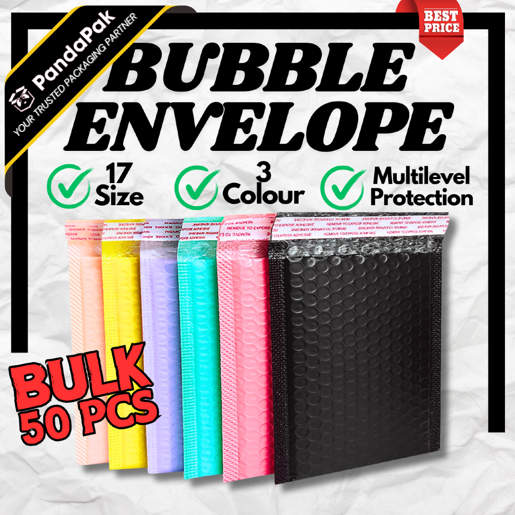 PANDAPAK 50PCS Bubble Envelope Bubble Mailer Courier Bag Parcel Bag Plastic Bag Courier Plastic Bag