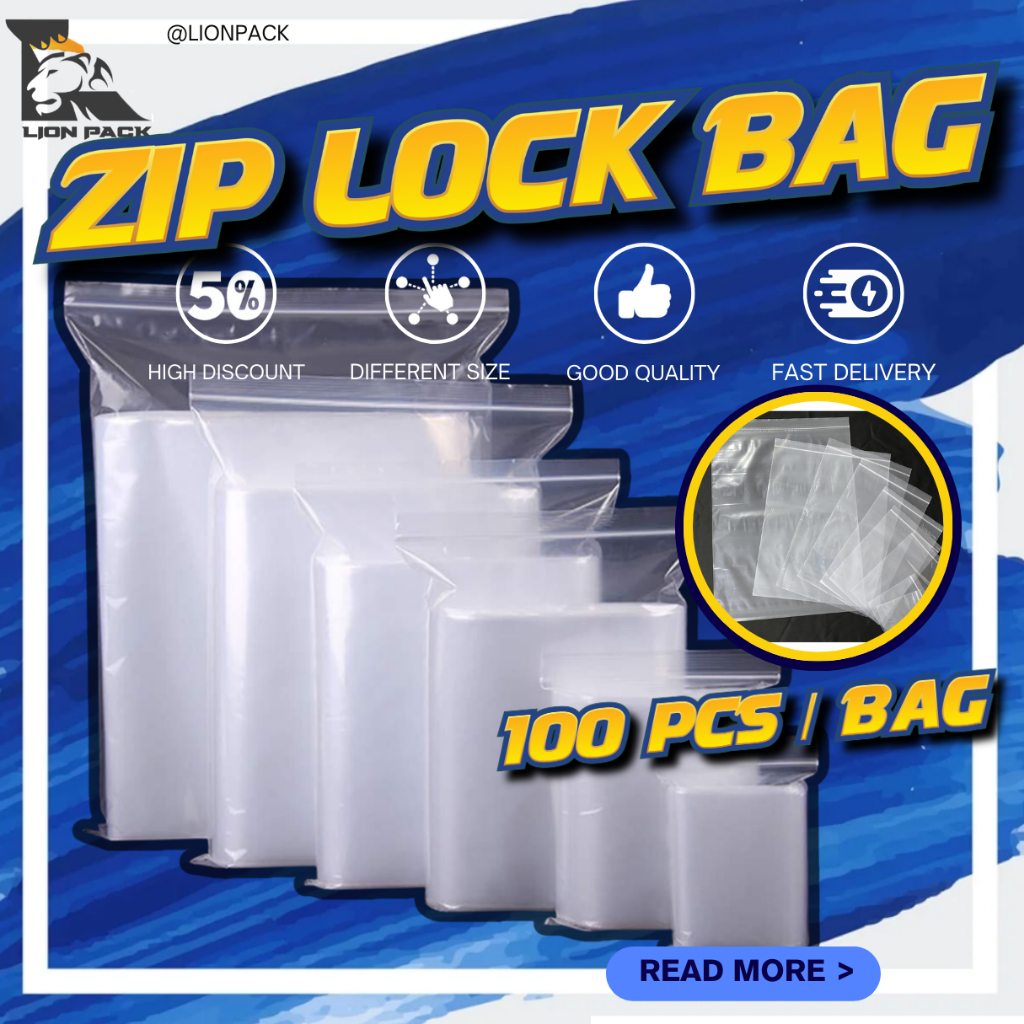 LIONPACK Zipper Lock Plastic Bag Transparent Zip Bag Food Plastik Transparent Ziplock Bag