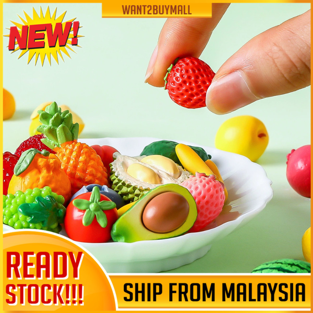 1pcs Mini Simulated Fruit Micro Landscape Ornaments Miniature Orange Grape Key Chain Decoration Children Play House Toy