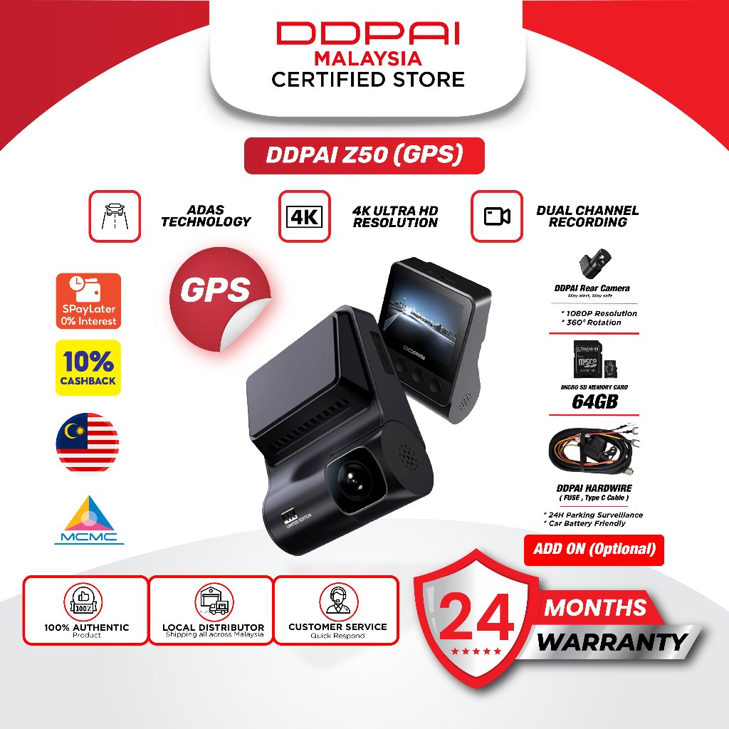 DDPAI Z50 GPS 4K 2160P Dash Cam Front + Rear Cam