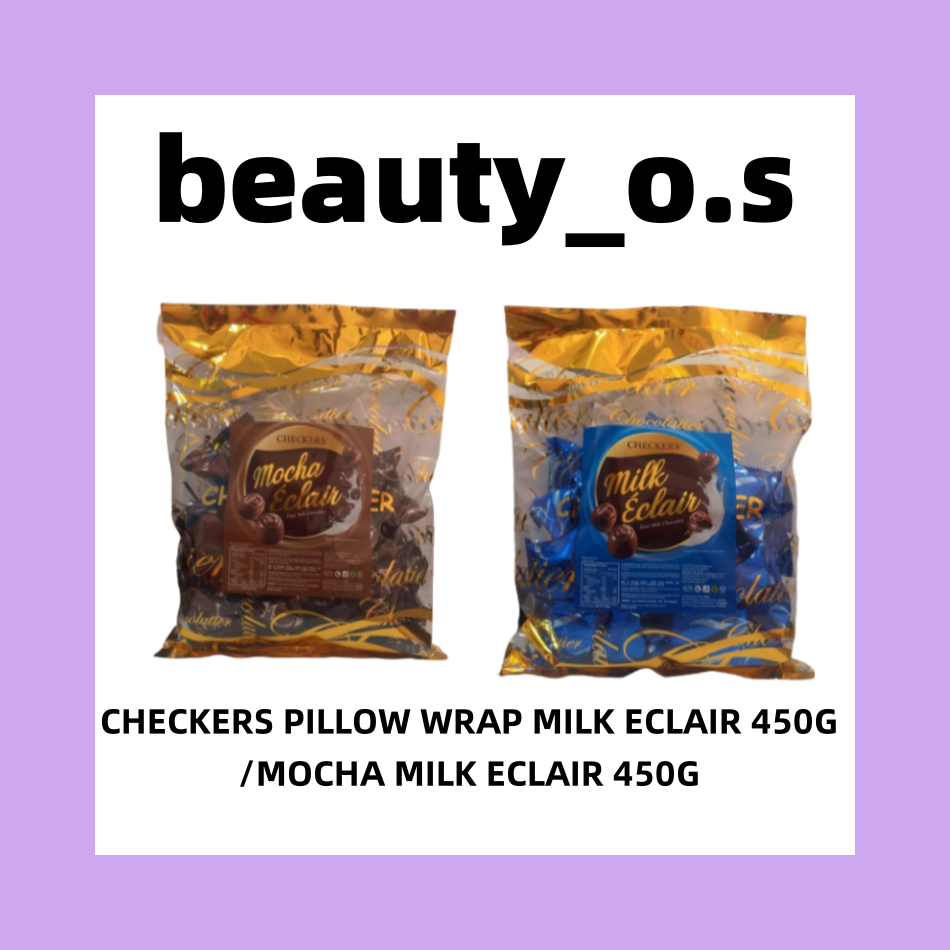 CHECKERS PILLOW WRAP MILK ECLAIR 450G/CHECKERS PILLOW WRAP MOCHA MILK ECLAIR 450G