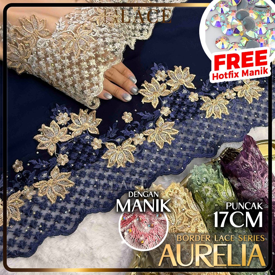 [2025 RAYA NEW!!] Border Lace Manik AURELIA 17cm [FREE MANIK EACH 0.5M] Baju Kurung Sedondon Renda