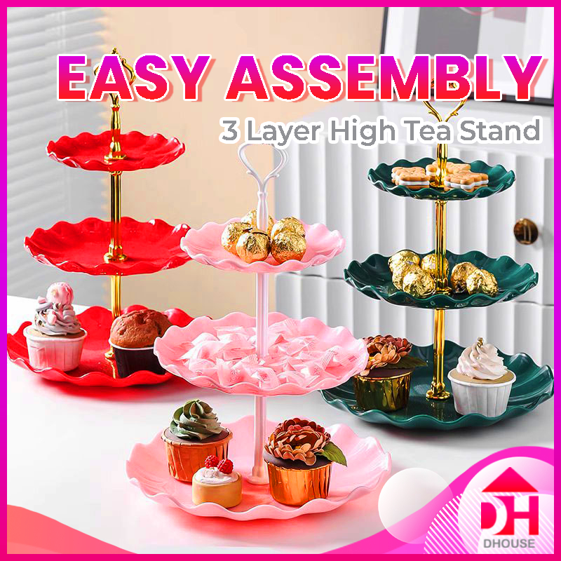Dessert Cupcake Cakes Party 3 Tier High Tea Stand Tray Food Tower Serving Plate Pinggan Tiga Tingkat