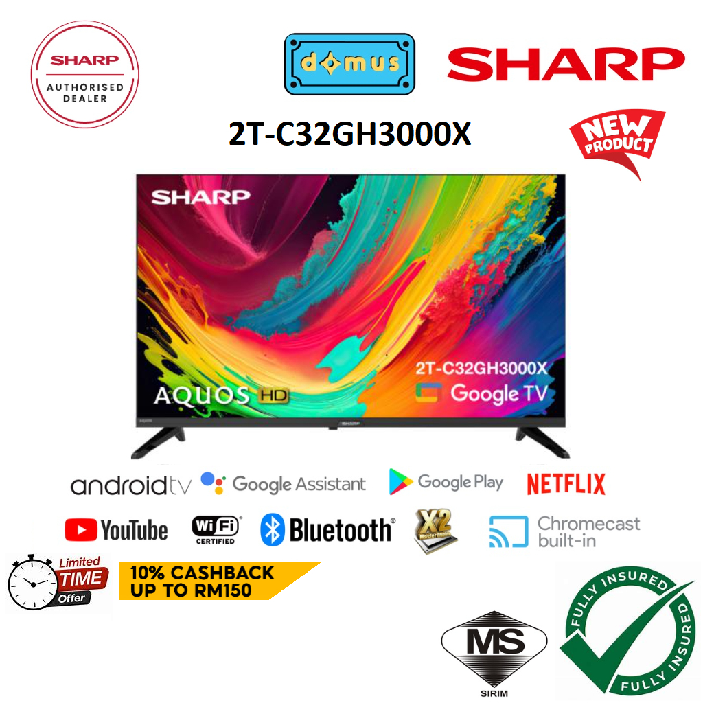 2025 Sharp 32 Inch Android TV Smart TV HD Television can Youtube Netflix Anycast 电视机 電視機 2TC32GH3000X Replace 2TC32EG2X