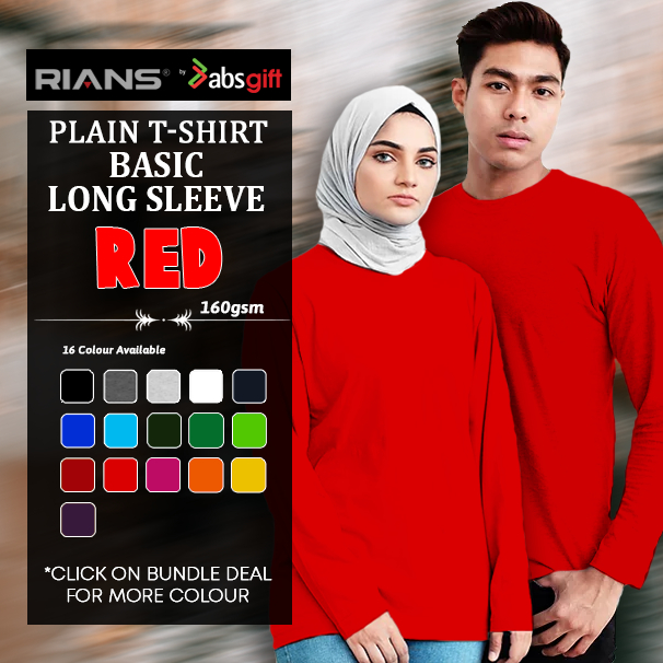 RIANS RED - LONG SLEEVE Plain Cotton Round Neck T-Shirt 160gsm Men / Women [READY STOCK]