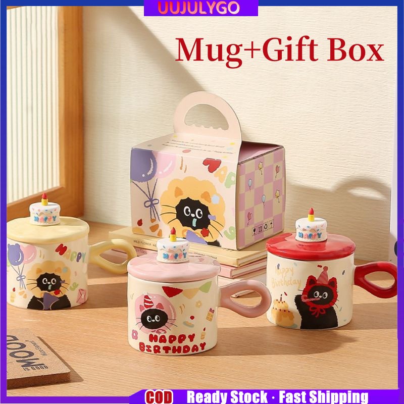 Cute Cat Mug with Cover Couple Ceramic Water Cup Home Girl High Appearance Level Gift Box Cup Office Coffee Cup