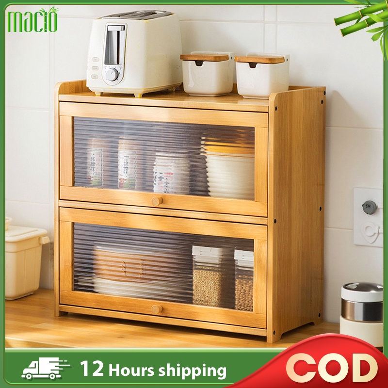 【In Stock】Bamboo Kitchen Cabinet 1/2/3 Layers Kabinet Dapur Storage Cabinet Muji Style Storage Rack 储物柜