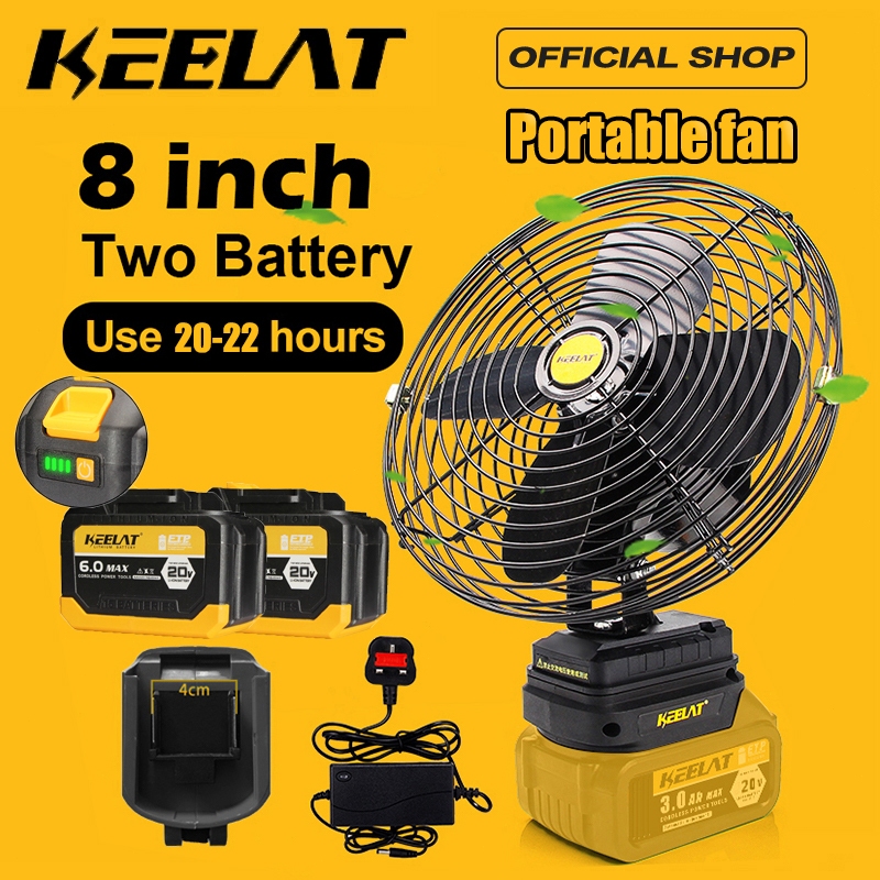 KEELAT 5/6/8 inch Portable Fan High Power Outdoor Camping Fan Cordless Fan Kipas Bateri Tahan Lama Mini Fan Battery
