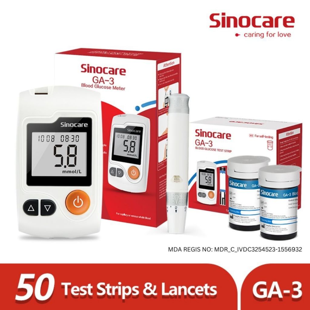 Sinocare GA-3 Mesin Cek Gula Blood Glucose Meter Alat Kencing Manis Glucometer Sugar Tester Diabetes