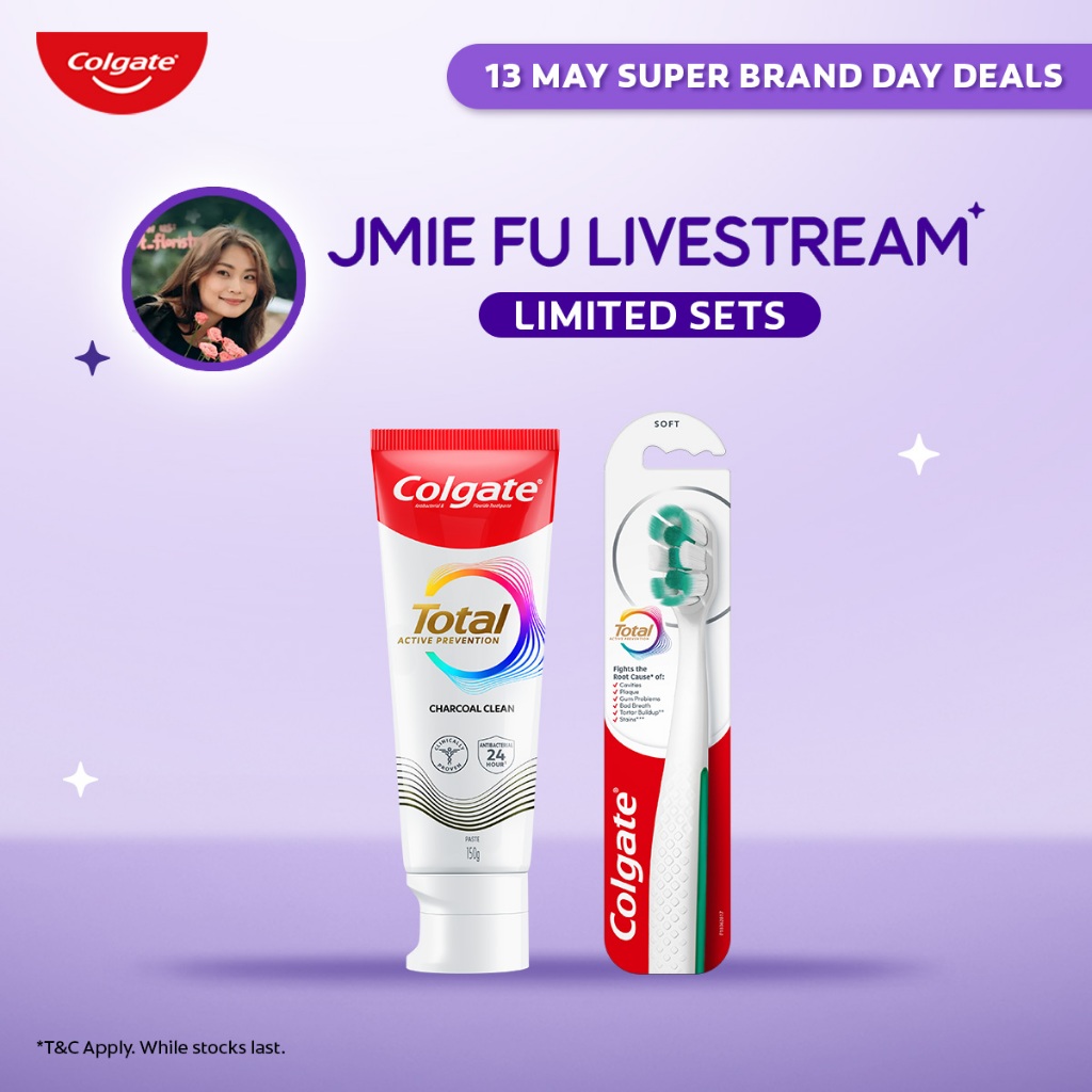 Colgate Total Foaming Clean Soft Toothbrush + Colgate Total Charcoal Clean Toothpaste