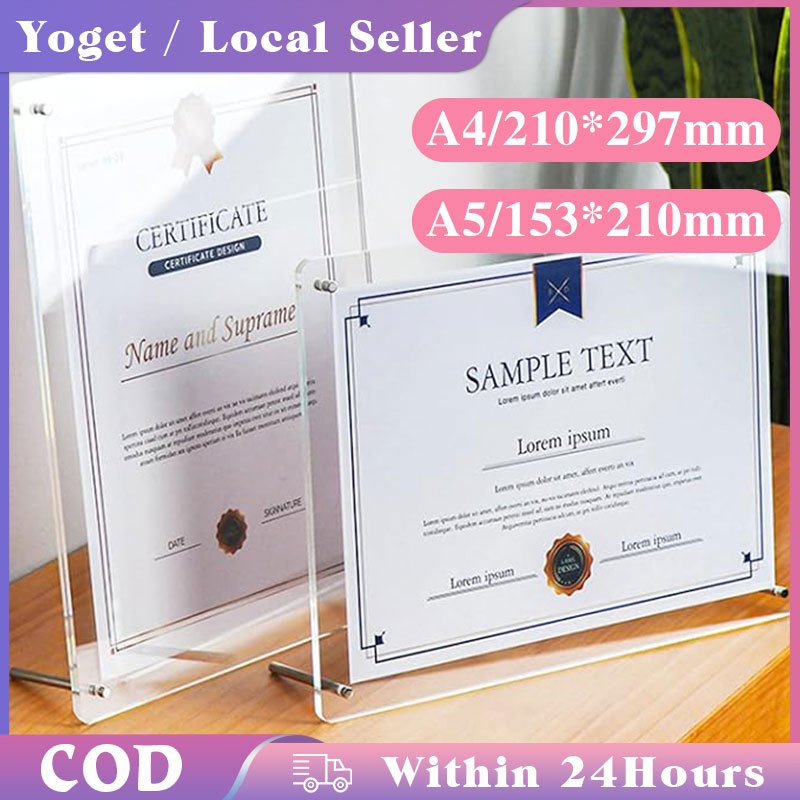 Acrylic Picture Frame / Honour Award Display Frame / Family Portrait Certificate Document Frame For Tabletop Display