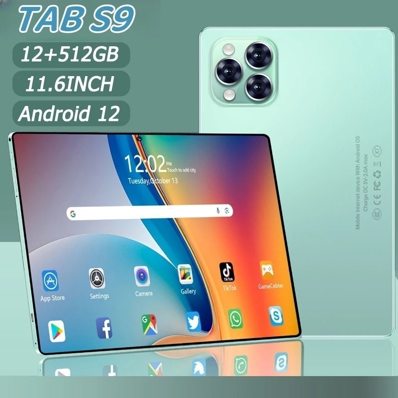 Tablet Baru Asli Galaxy S9 16GB+512GB PC Skrin Besar Android 12 Kad SIM Dua WiFi Kursus Online COD