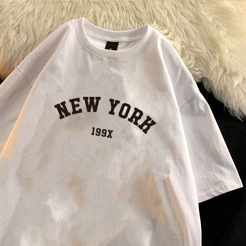 Korean women clothing | Oversized Crew Neck T-shirt 100% cotton | NEW YORK print  stylish casual tops