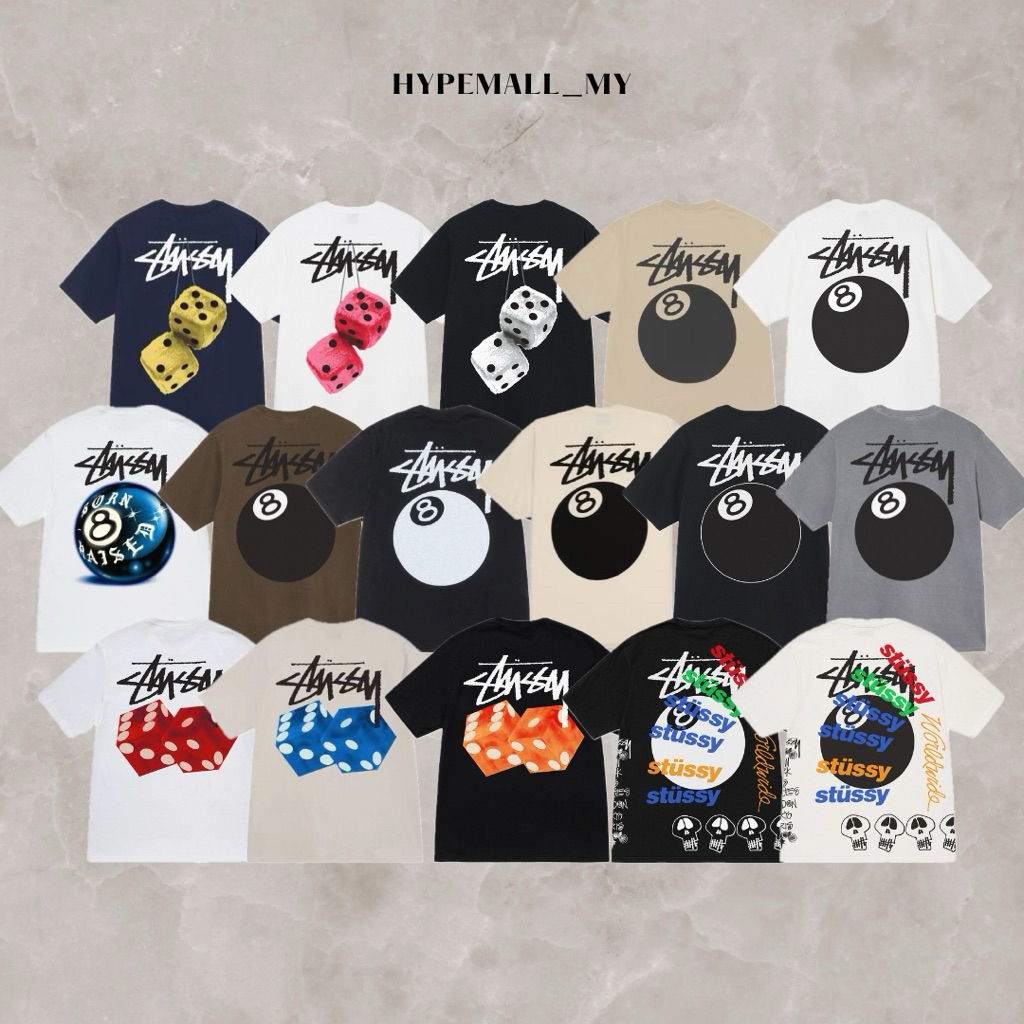 [100% Original] Stussy Graphic Tee Collection 01 (Born x Raised/Test Strike/8 Ball Coffee & BlkWht/Fuzzy Dice/Diced Out)