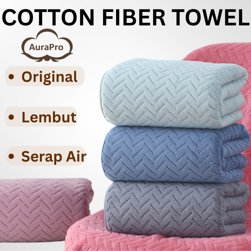 TOWEL COTTON FIBER TUALA MANDI CEPAT KERING SERAP AIR CEPAT MURAH DAN BERBALOI Bath towel Absorbtable & Soft