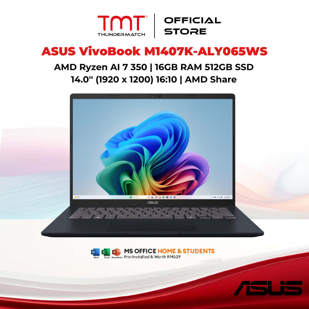 ASUS VivoBook M1407K-ALY065WS Laptop | AMD Ryzen AI 7 350 | 16GB RAM 512GB SSD | 14'' (1920 x 1200) 