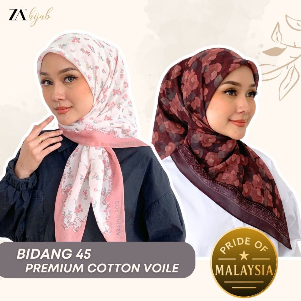 ZOE ARISSA 2025 RAYA HAJI Collection Printed TUDUNG BAWAL Bidang 45 Cotton Voile Hijab Bercorak Bawal Murah Tudung Shawl