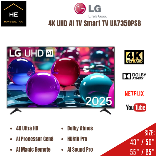 *𝐍𝐄𝐖* LG 43" / 50" / 55" / 65" 4K UHD AI TV UA73 Smart TV UA7350PSB