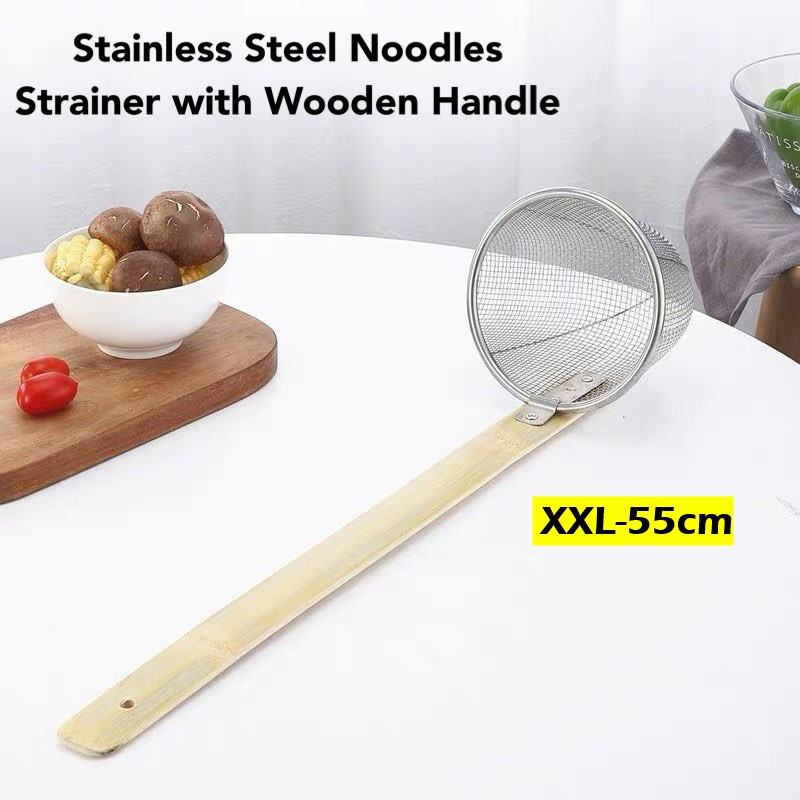 Stainless Steel Mee Noodle Strainer With Bamboo Handle Wooden Handle / Mesh Noodle Drainer / Tapis Sejat Mee Penapis Mee